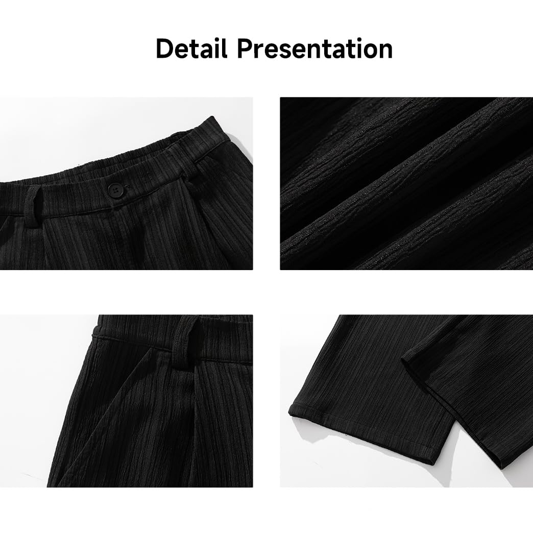 Pantaloni Da Uomo Neri A Righe, Gamba Larga, Pieghettati, Comodi, Da Lavoro E Business, A Vita Alta