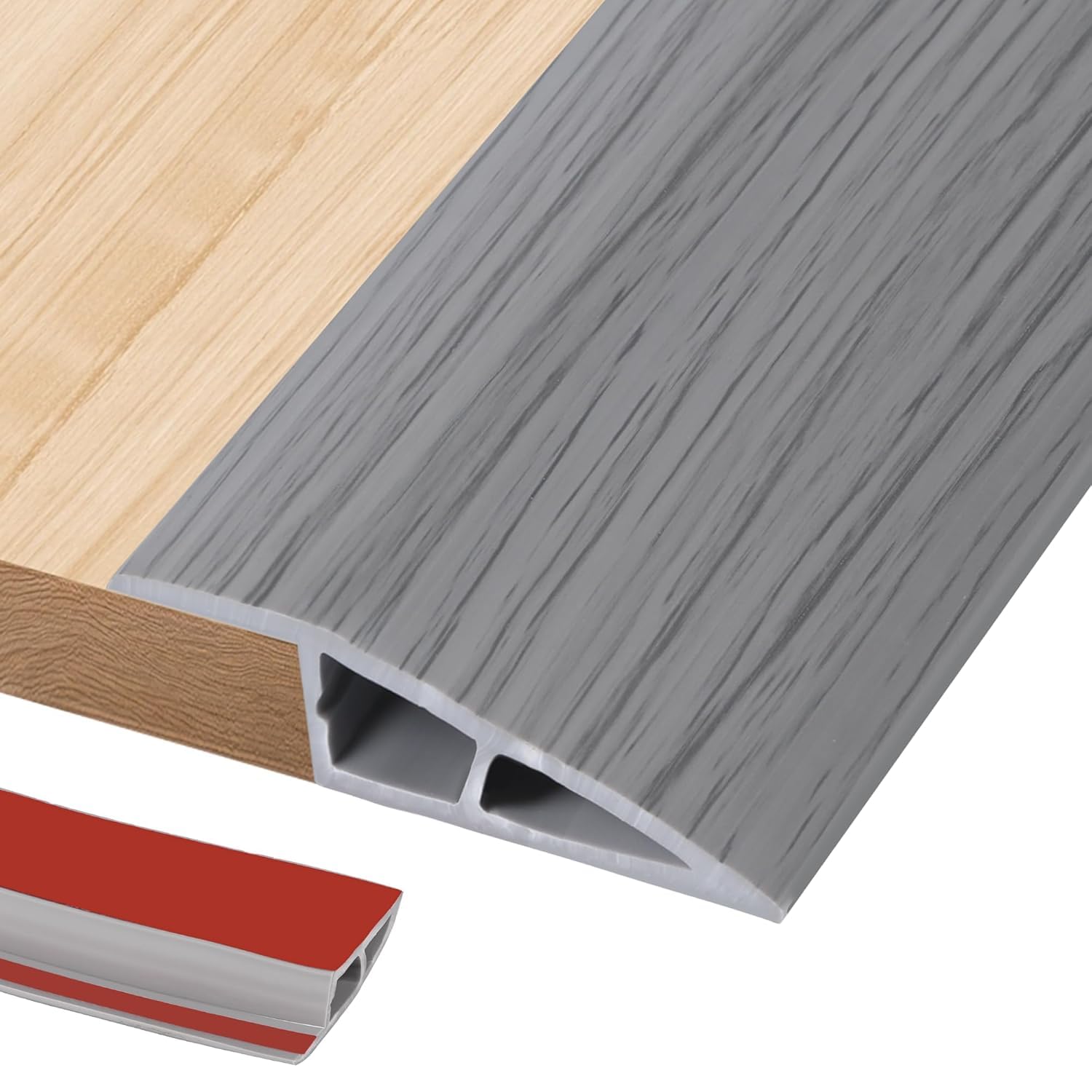 1.2M PVC Rubber Wheelchair Ramp Self Adhesive,Threshold Reducer,Door Floor Threshold Transition Strip,Butt Up Threshold-Moldings Trim for Doorways Carpet Floor Tile Edge(1cm,Grey Wood Grain) — image 1