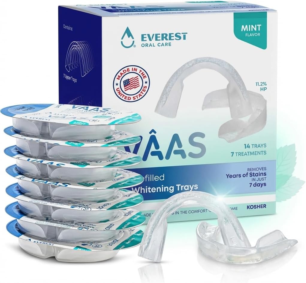 Everest VAAS Prefilled Teeth Whitening Trays, 7-Day at-Home Teeth Whitening Kit with 11.2% Hydrogen Peroxide, 14 Disposable Mint-Filled Trays