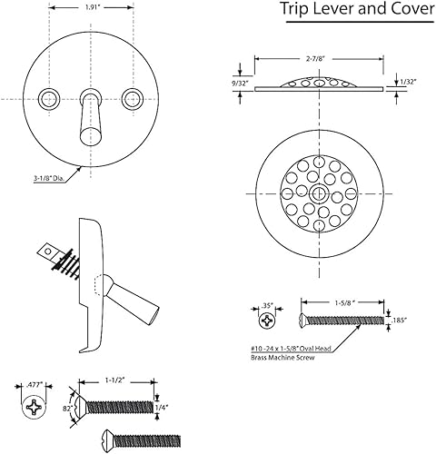 Miniatura 4 de Juego de molduras de bañera con palanca de viaje con placa frontal de desbordamiento de dos agujeros, desagüe de bañera con colador, desbordamiento