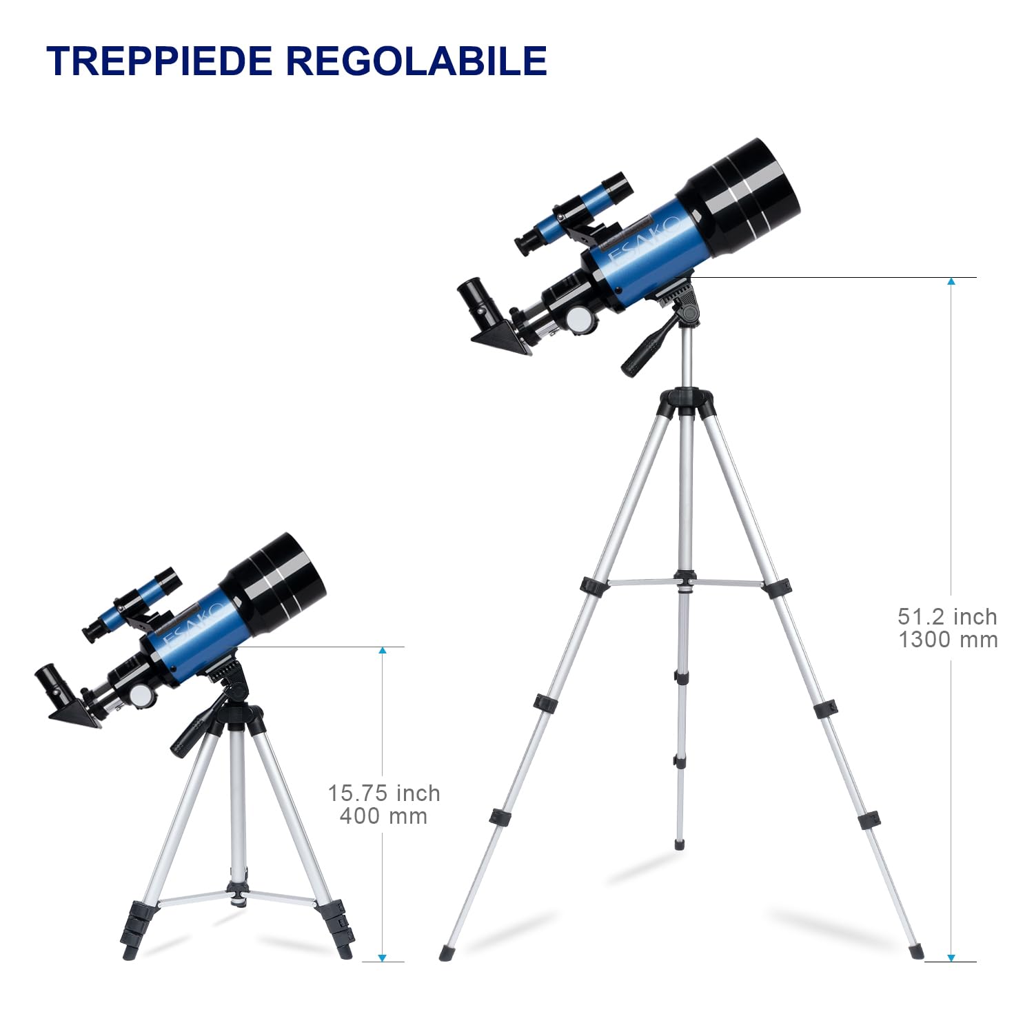 ESAKO Telescopio per Bambini e Principianti, Astronomico Rifrattore da 70 mm con 3 Oculari, Treppiede Regolabile e Adattatore per Telefono