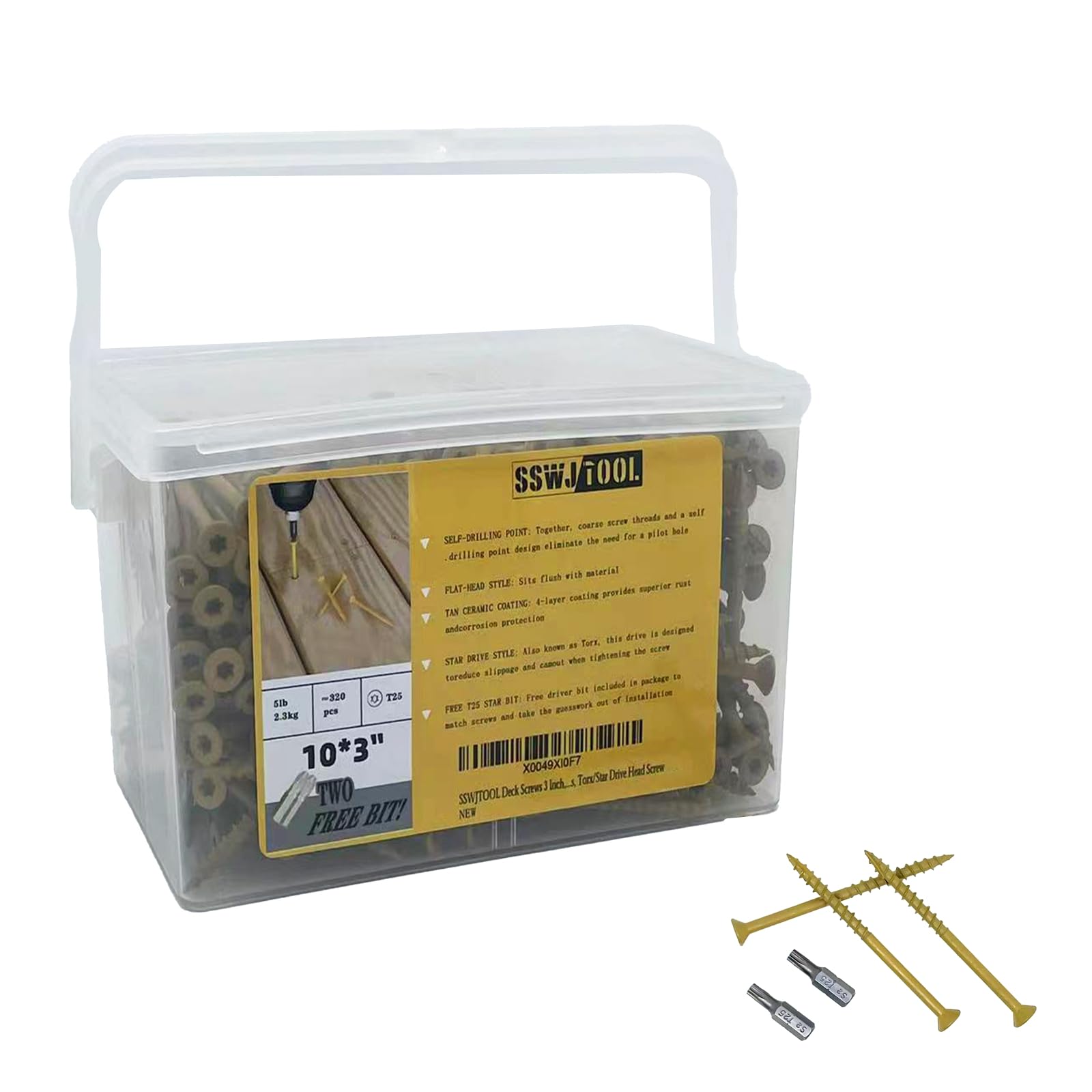 Deck Screws 3 Inch, Wood Screws #10 x 3 Rust Resistant, 320 PCS, Exterior Epoxy Coated, Outdoor Decking Screws, Torx/Star Drive Head Screw