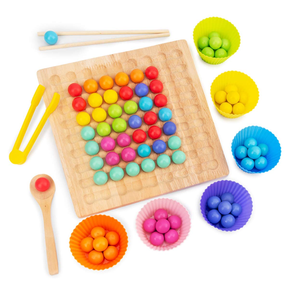 beyondy Wooden Board Bead Game bluberry,Rainbow Ball Matching Game,1