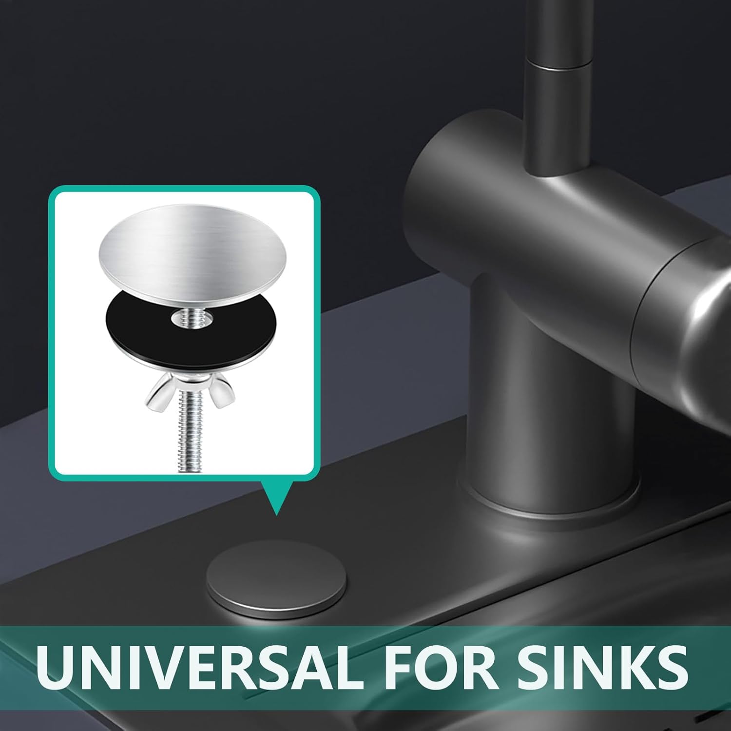 Sink Hole Cover, Kitchen Sink Hole Cover, Stainless Steel Faucet Hole Cover, Sink Sprayer Hole Plug, Easy Install Sink Plug for Kitchen & Bathroom (Black)