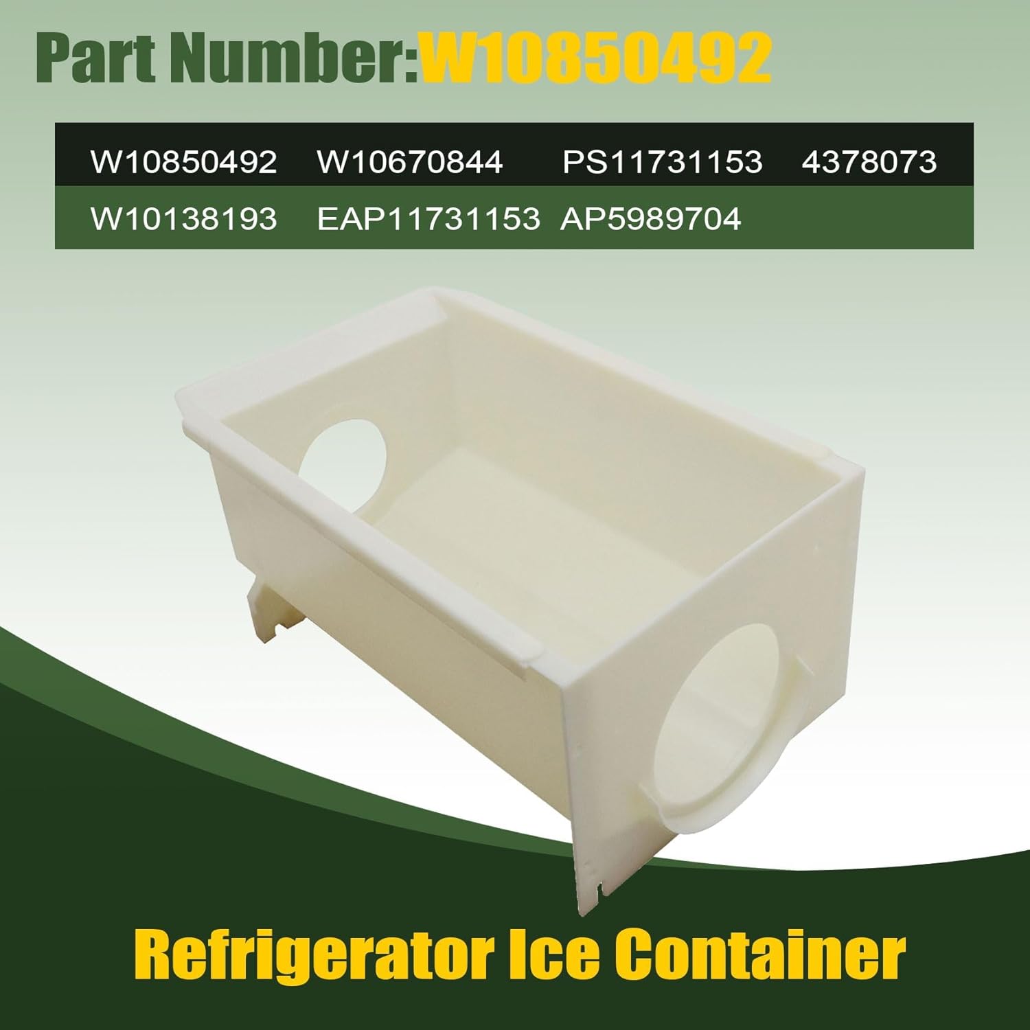 Refrigerator Ice Bucket Container W10670844 W10850492 Compatible with Whirlpool Kenmore Maytag Amana Ice Maker #W10138193 W10670844 Ice Container Bin