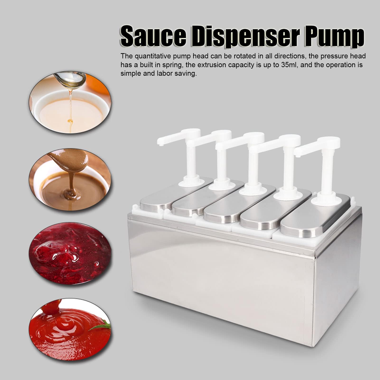 Stazione di pompaggio per condimenti per salsa di ketchup, salsa di soia, aceto, maionese, 1 pompa, erogatore per salsa da 1 l, con testa a pressione girevole a 360°