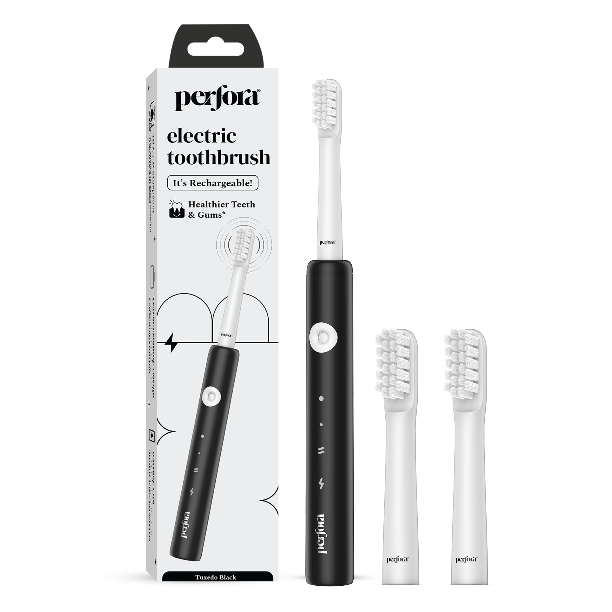 Perfora Rechargeable Electric Toothbrush & Brush Head Combo | 3 Brush Head | 30,000 Vibrations | 3 Modes | 1 Year Warranty | Electric Brush, Electric Toothbrush For Men, Women & Kids | Tuxedo Black (B0CY2KWMGY) Amazon Price History, Amazon Price Tracker