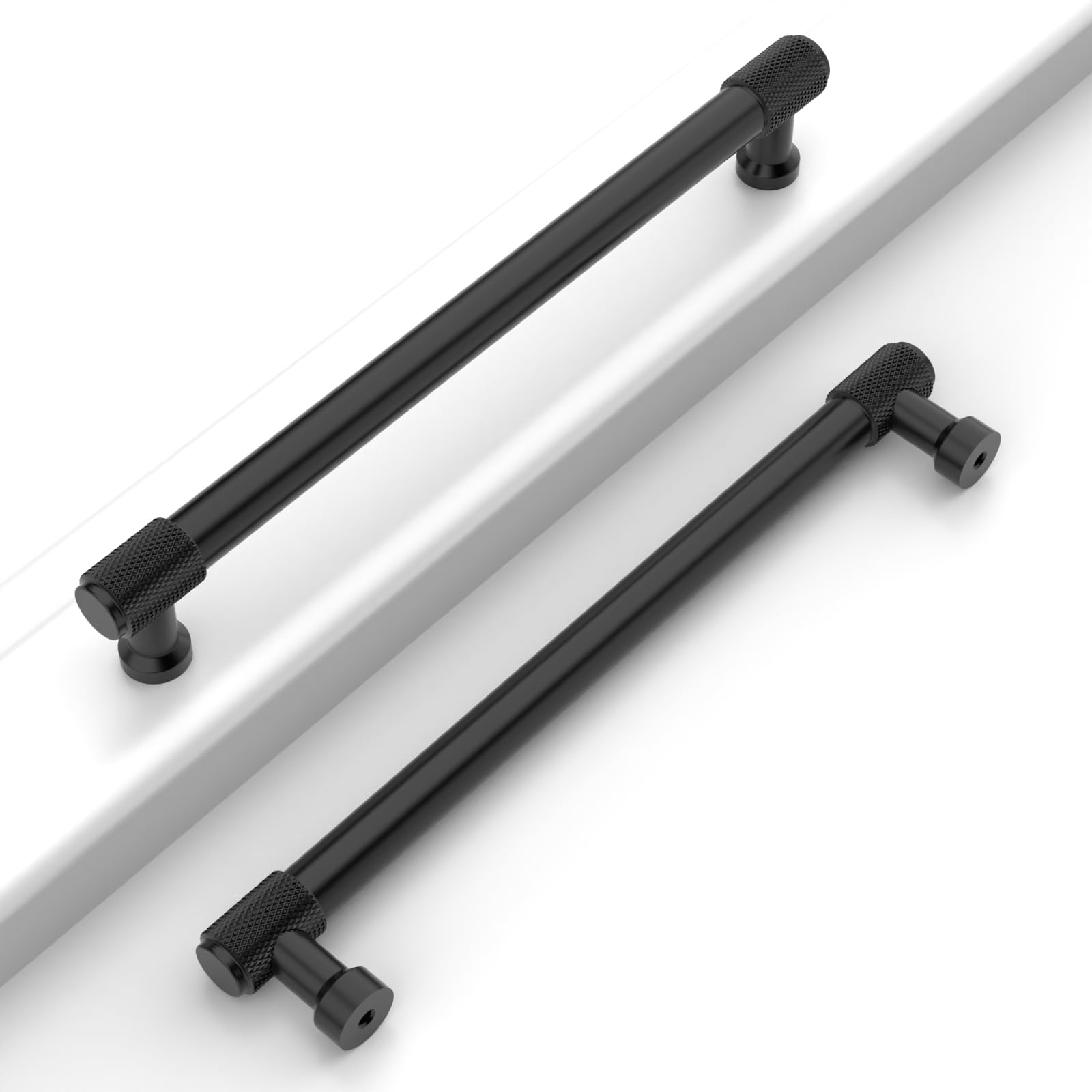 Tiradores moleteados negros mate de 177 mm para puertas y cajones de cocina en pack