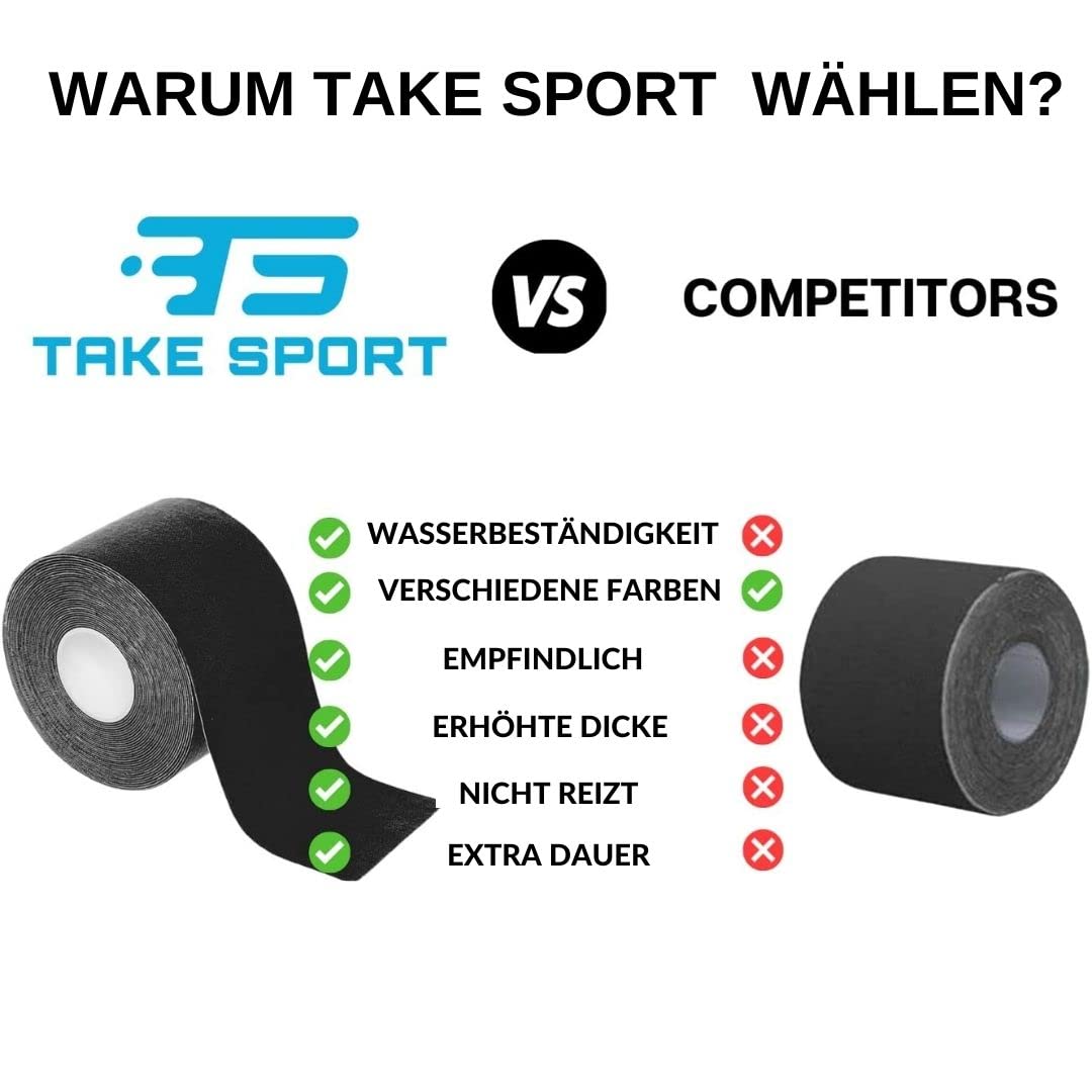 TAKE SPORT® Kinesio | sporttape | physio tape | Tape Kinesiologie | kinesiologie tape | kinesiotapes | tape kinesio | kinesio tape | kinesiotape | tapes 12 Rollen, 5 x 5 m, 95% Baumwolle, 5% Elasthan