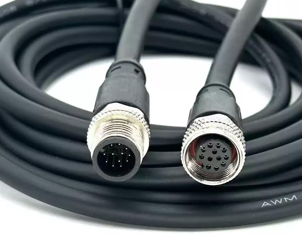 16.4Ft M12 12Pin Connector Cable A Code Straight Male to Female Plug Socket Aviation Sensor Electrical PVC Cable IP67 Rated 30V/1.5A Unshielded for Industrial and Aviation AWG26 (5M PVC)