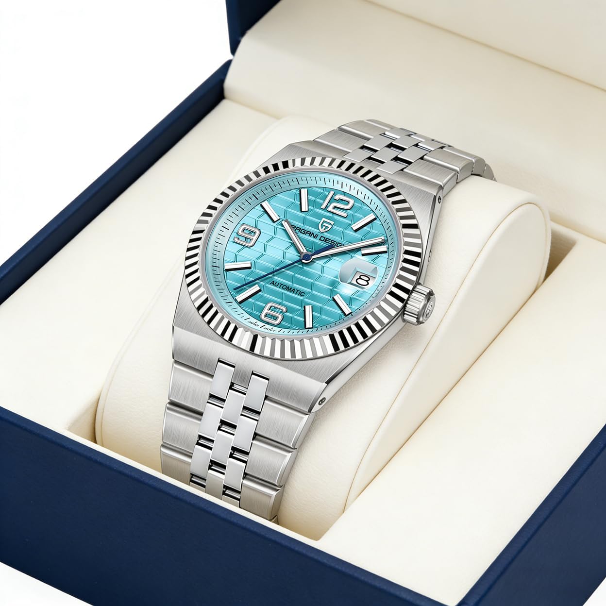 CEYADG Pagani Design Men's Automatic Mechanical Watch, 40mm Sapphire Glass 316L Stainless Steel, 100M Water Resistant Luminous Date Display Fluted Bezel Business Watch for Men