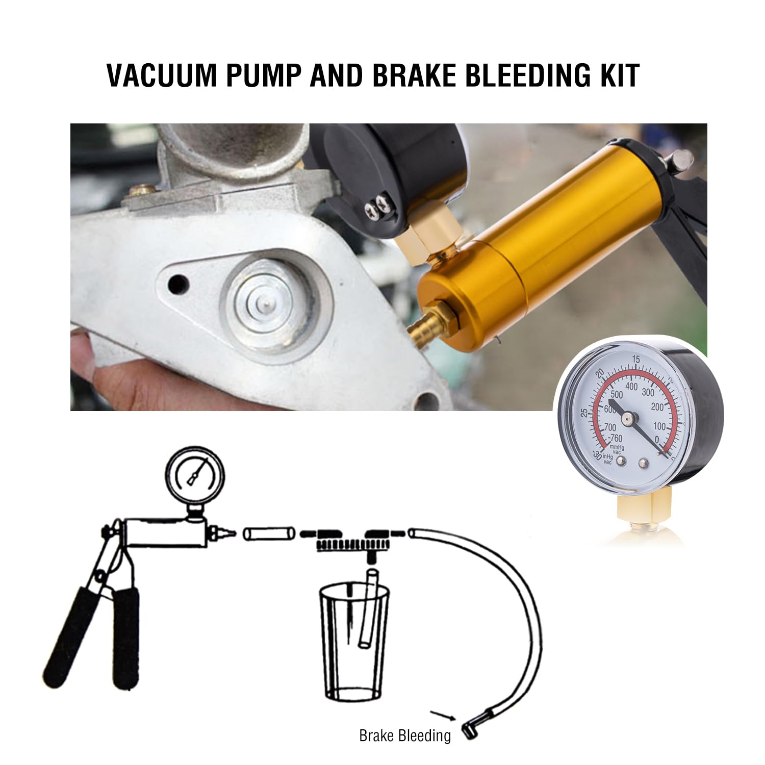KATSU Kit di spurgo dei Freni Set di Tester per Pompa a Vuoto tenuto in Mano Strumento di spurgo dei fluidi per autoveicoli Motociclette 450820