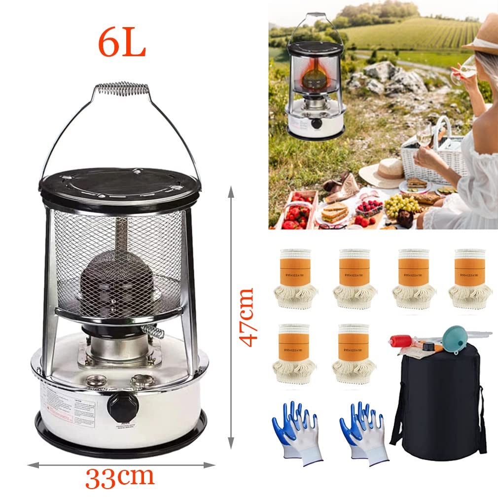 Estufa de Queroseno Portátil - Calentador de Parafina sin Humo para Calefacción de Espacios en Invierno/6L/White