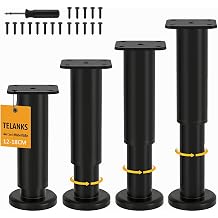 Pack of 4 Furniture Feet, Height Adjustable, 12-18 cm Feet for Furniture, Cold-Rolled Steel Furniture Feet, Bed Feet with Base, Adjustable Feet for Furniture, Sofa, Bed, Bedside Table, Cabinet