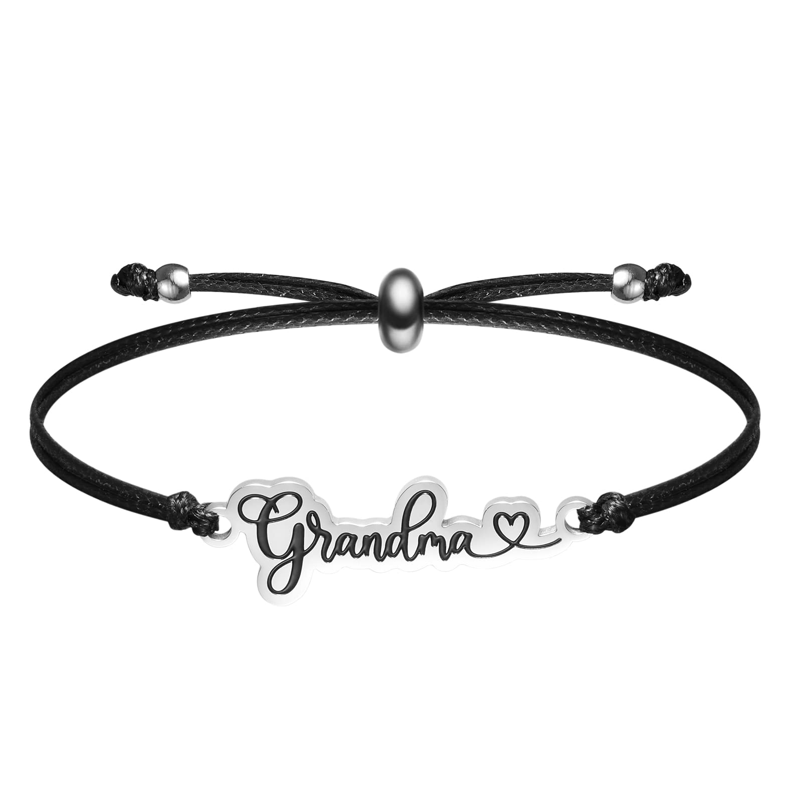 seensea Name ID Bracelet Black Braided Rope Bar Bracelet for Family Women Gift