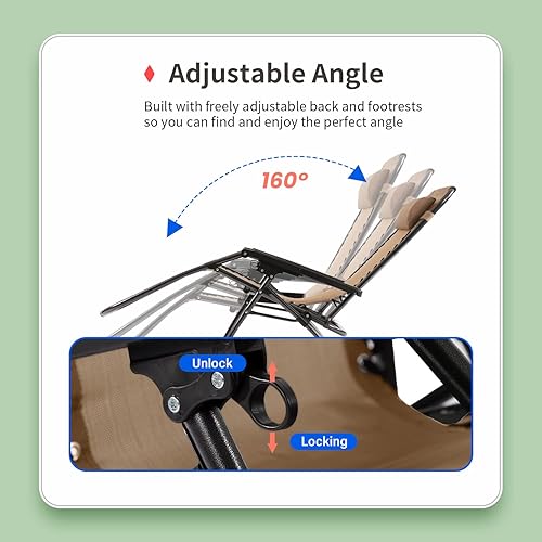 Miniatura 3 de PayLessHere Silla de descanso ajustable de gravedad cero, silla de playa plegable de textileno con almohada extraíble y soporte para tazas para