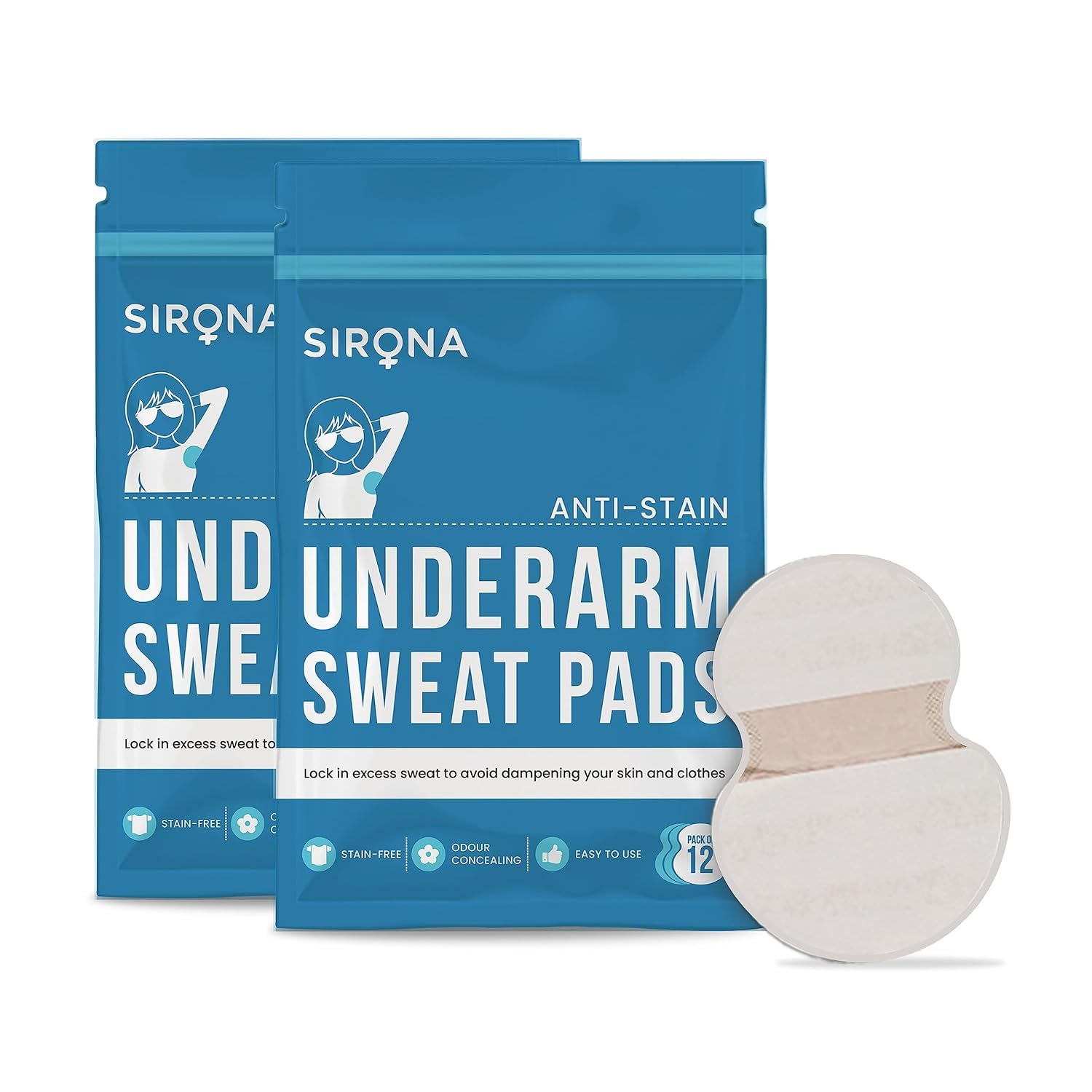 Sirona Disposable Underarm Sweat Pads for Men and Women - 12 Pads (Pack of 2) | Peel-off | Stain proof | Anti Perspiration