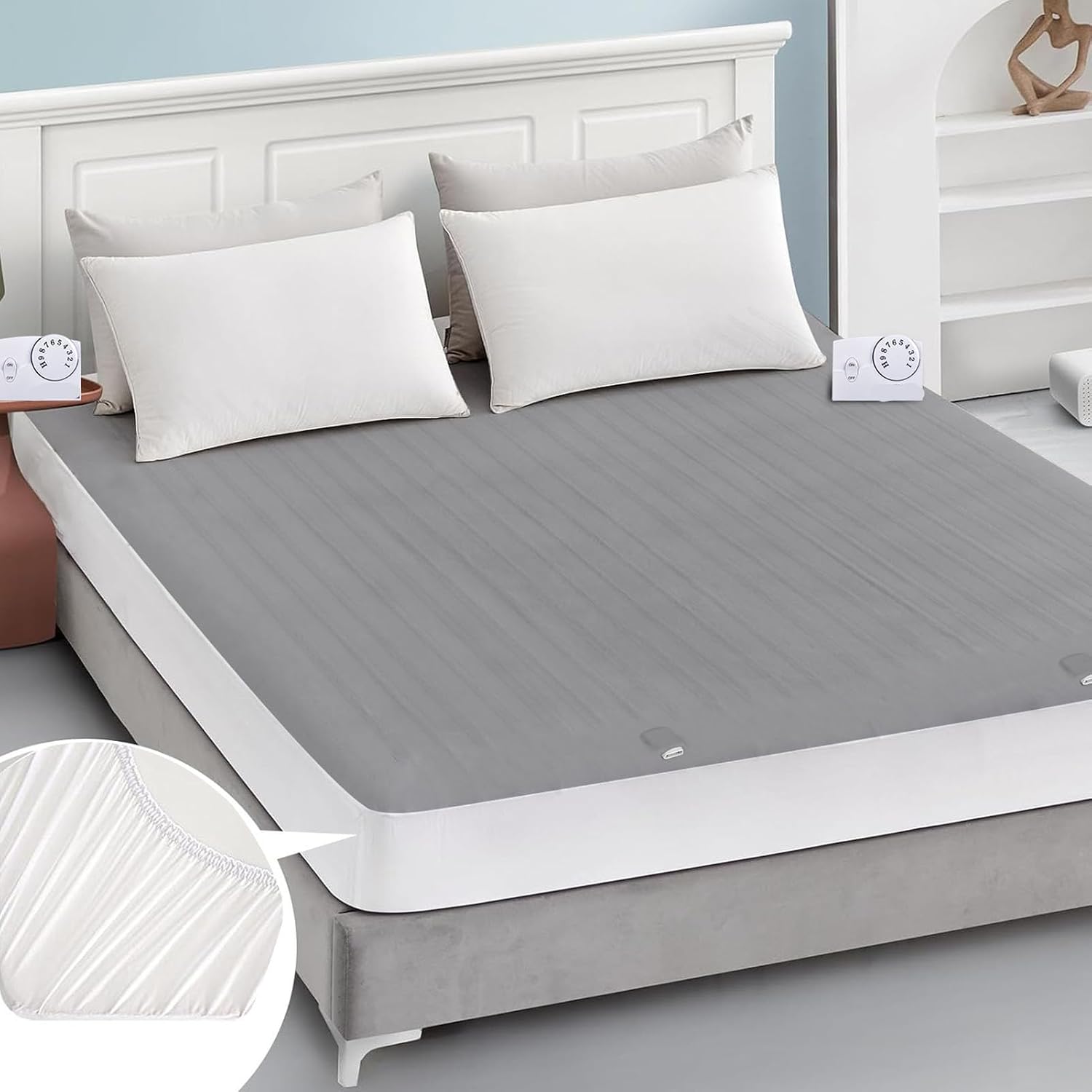SIXRUN Dual Control Electric Mattress Pad 60x80 Inch 130W, Soft Flannel 10 Hours Auto Shut Off, Stay Warm All Night with 10 Heat Settings