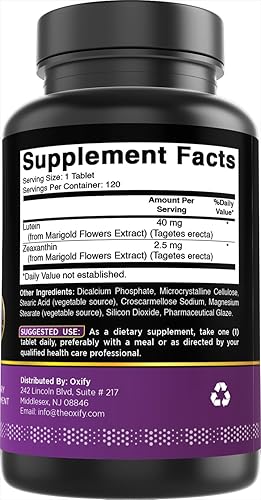 Miniatura 6 de Oxify Luteína 40 mg  120 tabletas  Sin gluten, sin OMG  Suplemento fabricado en Estados Unidos