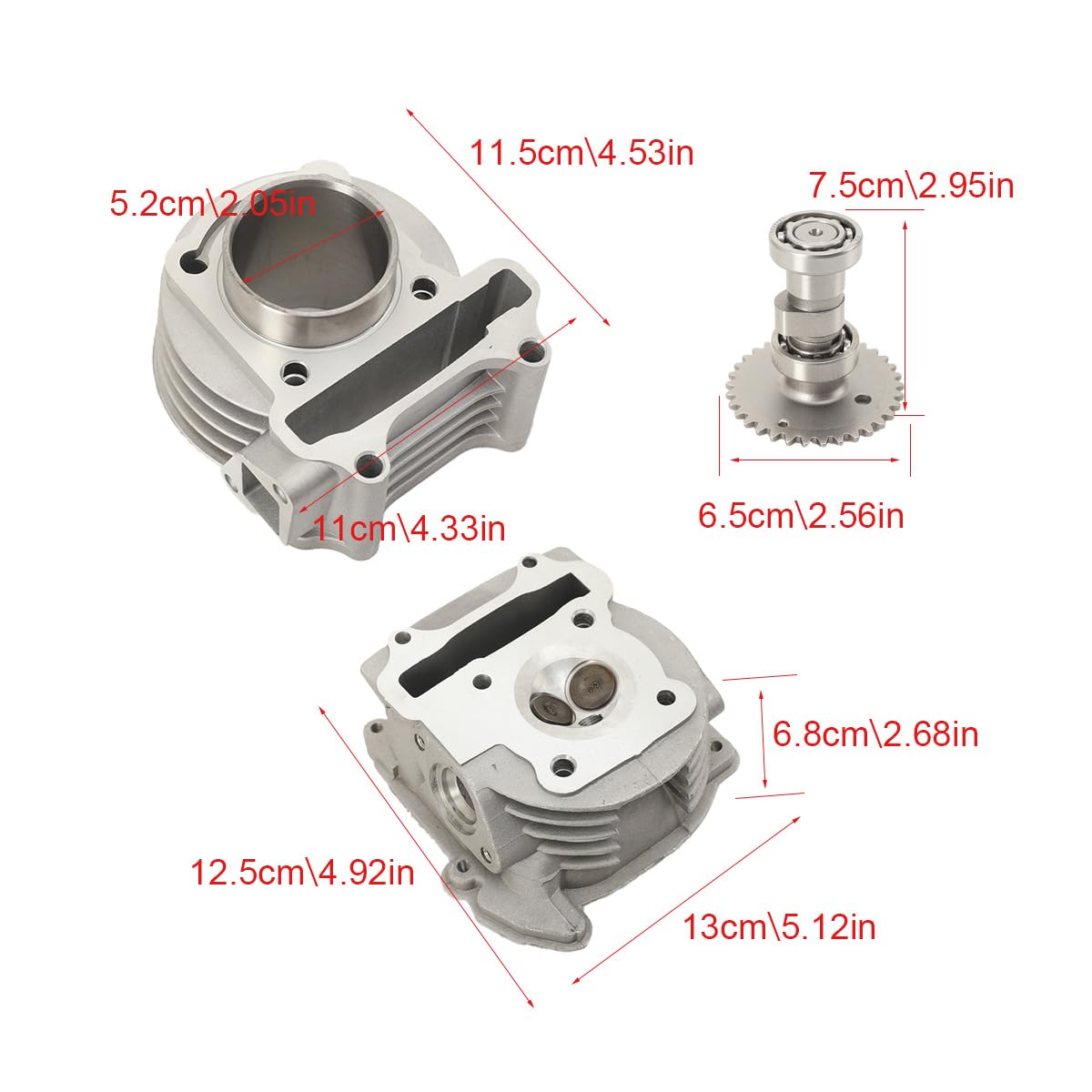 Zylinder-Kit 80ccm inkl. Kopf & Zündkerze für 4 Takt China Motor für Baotian, Benzhou, China Scooter, Huatian, Rex, Jiajue, Jinlun, Jmstar, Qingqi, GY6, QMA, QMB