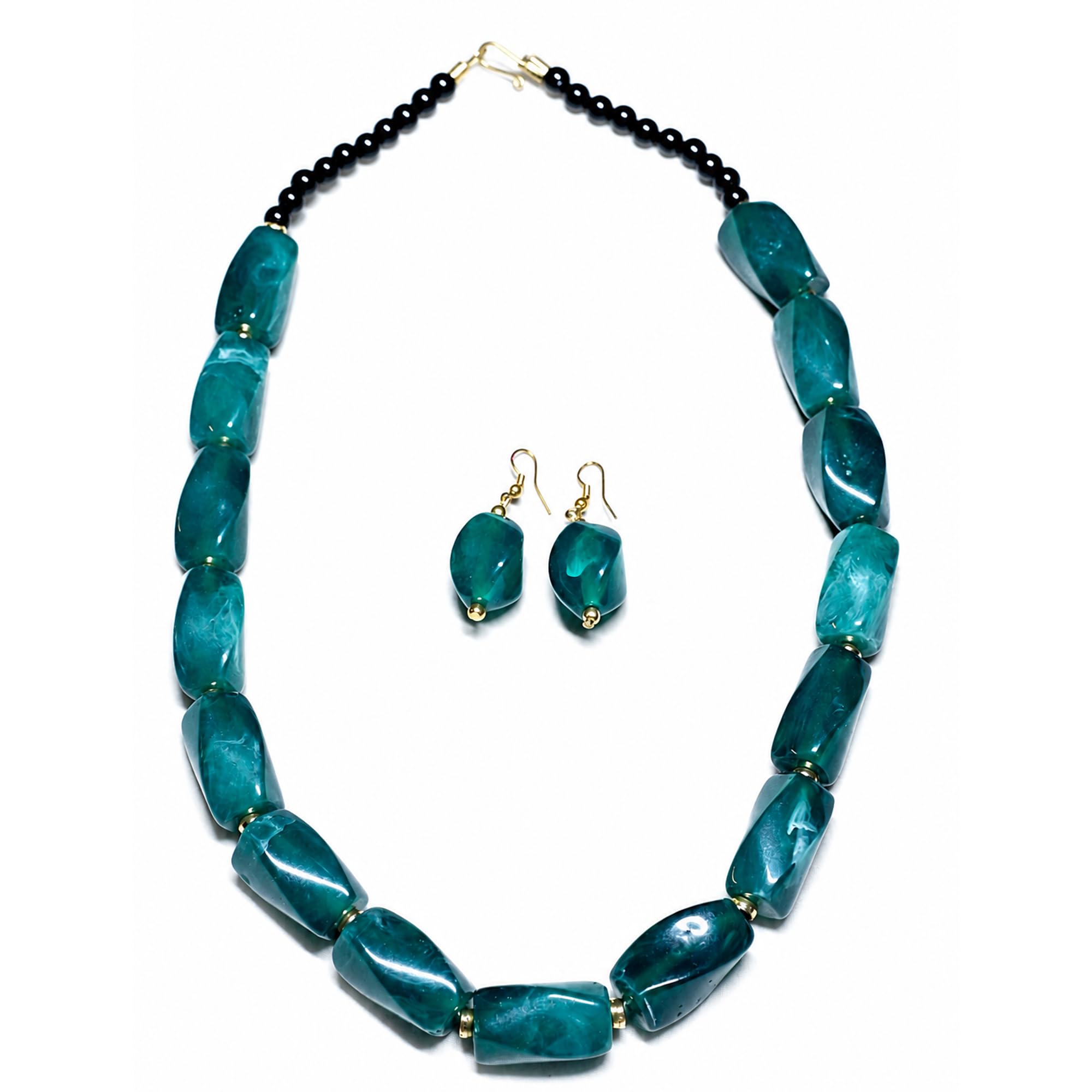 Beaded Necklace Set with Earrings for Women | Acrylic Tumble Bead Jewellery | Navratri Diwali Wedding Gift | Ethnic Boho Party Daily Wear-image-3