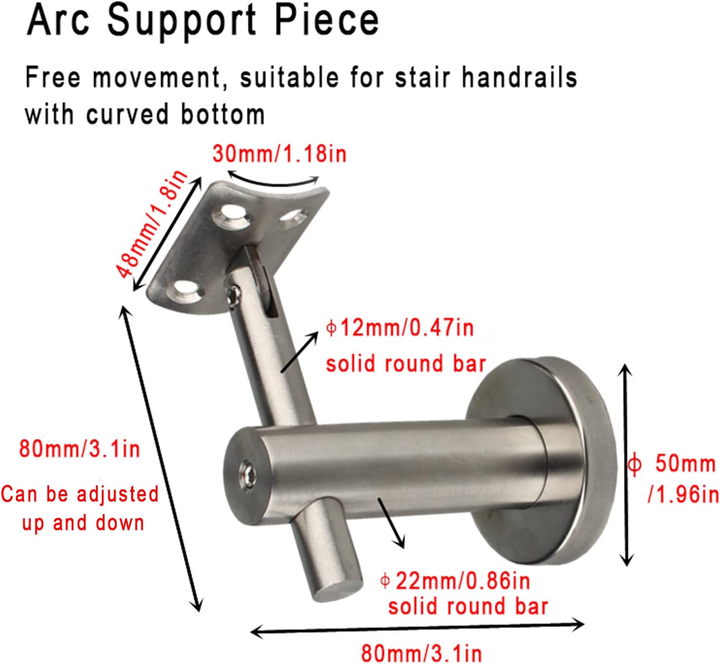 Sturdy Handrail Bracket, Solid Banister Rail Bracket, Support Wall Mounted Handrail Brackets, Suits Wood Or Metal Stair Banister Rails,Stair Handrail Brackets - 5PCS - 80X80mm,C