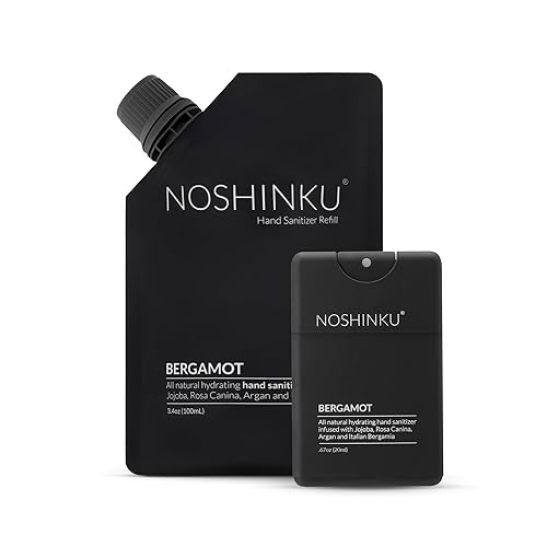 Noshinku Kit de repuesto de desinfectante de manos de bolsillo de bergamota bolsa de repuesto + paquete de rociador Spray desinfectante