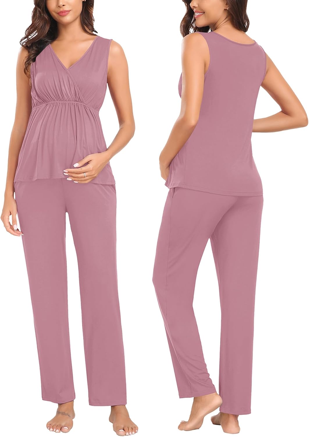 SWOMOG Maternity Nursing Robe Set 3 Piece Postpartum Breastfeeding Pajamas 3 in 1 Hospital Labor Delivery Pregnancy Pjs - Image 4