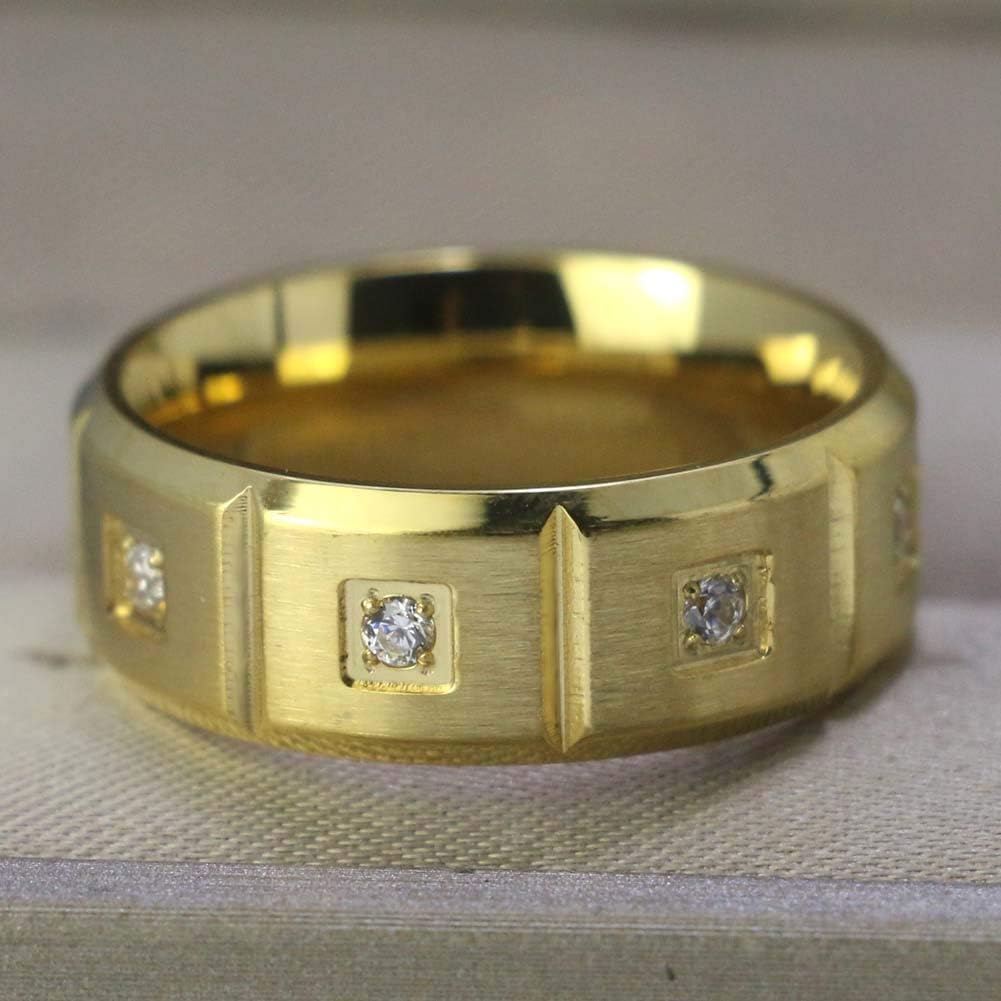 WRS WEDDING RING SET TWO RINGS His Hers Couples Rings Women's 10k Yellow Gold Filled White CZ Wedding Engagement Ring Bridal Sets & Men's Tungsten Carbide White Cz Wedding Band
