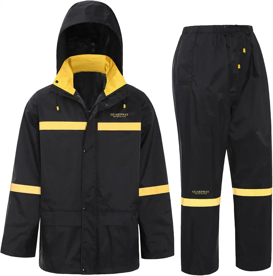 GUARDWAY Rain Suits for Men Waterproof Hooded Jacket and Pants Breathable Rain Coats Rain Gear for Outdoor Activity and Work