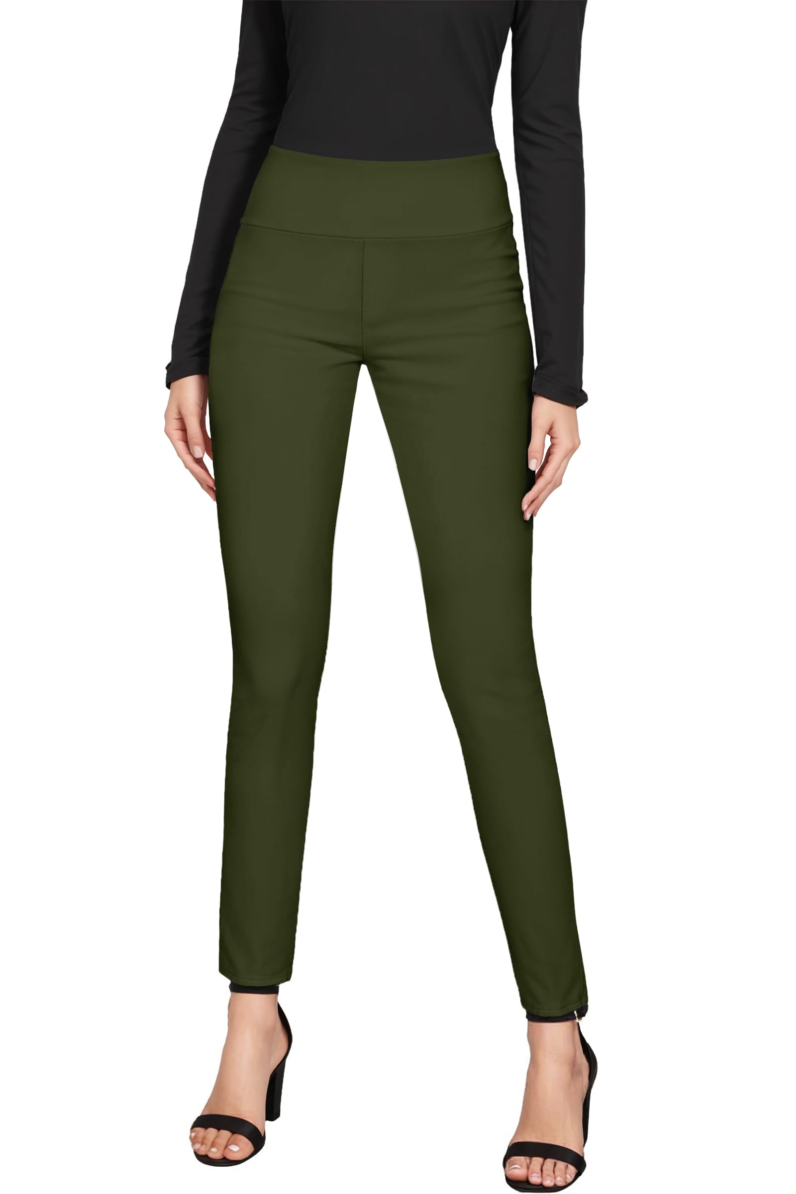 Hybrid & CompanyWomen‘s Super Comfy Ultra Stretch with Full Elastic Waist Pull On Millennium Twill Pants, Olive, Large