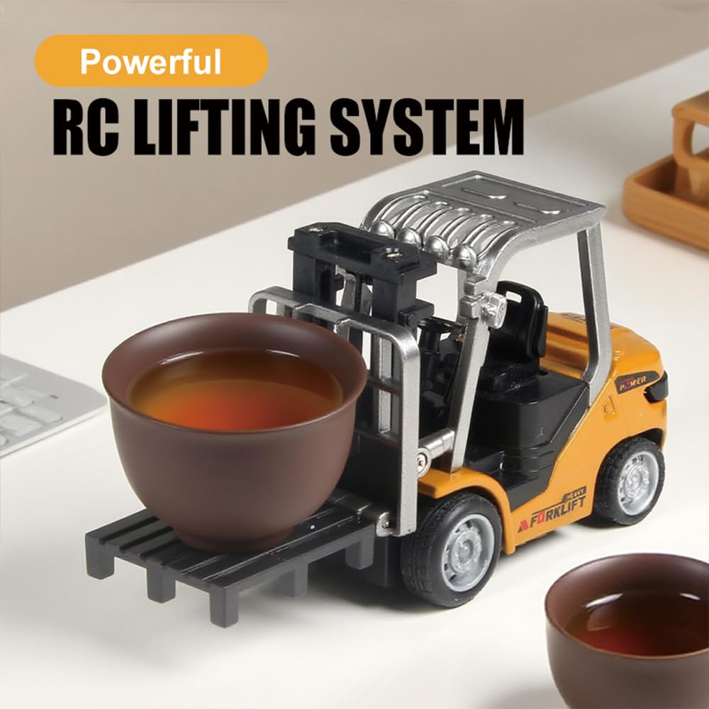 Juguete de excavadora teledirigido 1:64, luz de 2,4 GHz y efectos de sonido para niños, mini carretilla elevadora con horquillas de carga, paleta, vehículos de construcción de aleación