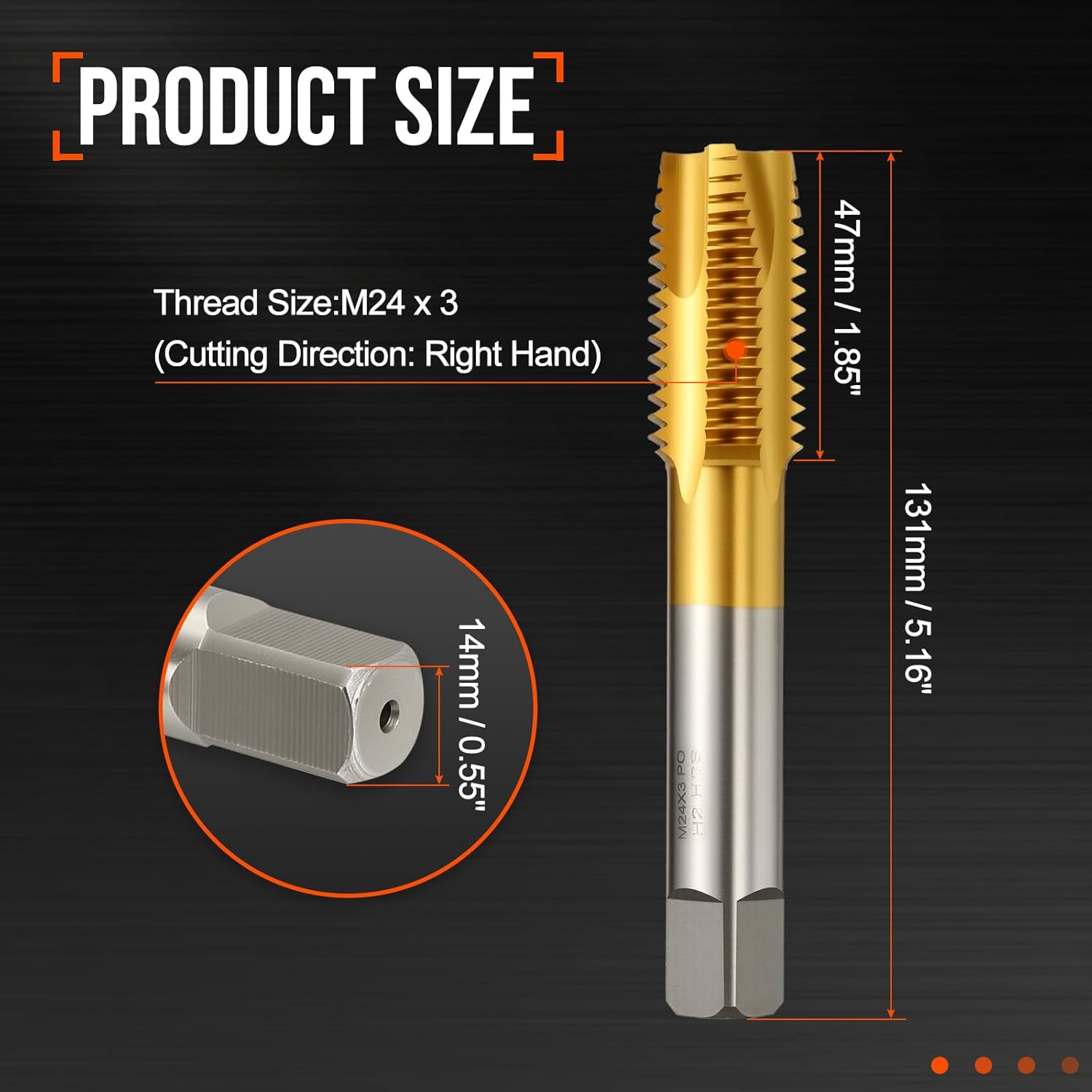 M24 x 3 Spiral Point Tap - M2 High Speed Steel Metric Right Hand Thread Tap Titanium Finish Screw Thread Milling Machine Taps Threading Tapping