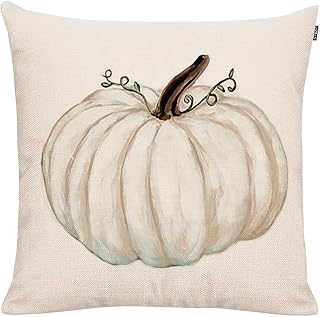 Fall Pumpkin Throw Pillow Cover Autumn Decor Watercolor White Pumpkin Throw Pillow Cushion Cases Cotton Linen Pillow 18x18