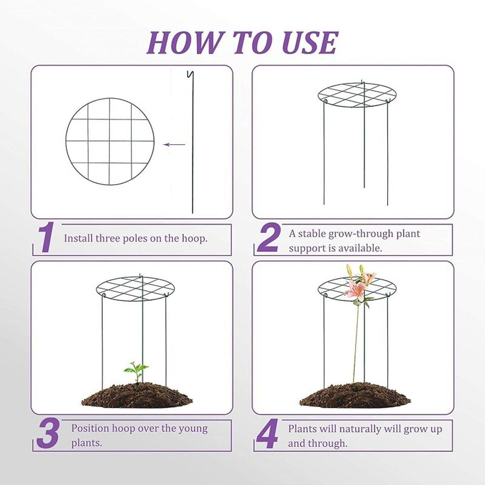 Lot de 3 Cages et Supports pour Pivoines, Tuteurs en Métal pour Plantes de Jardin, Pratiques pour La Croissance des Plantes D'extérieur et, Grille