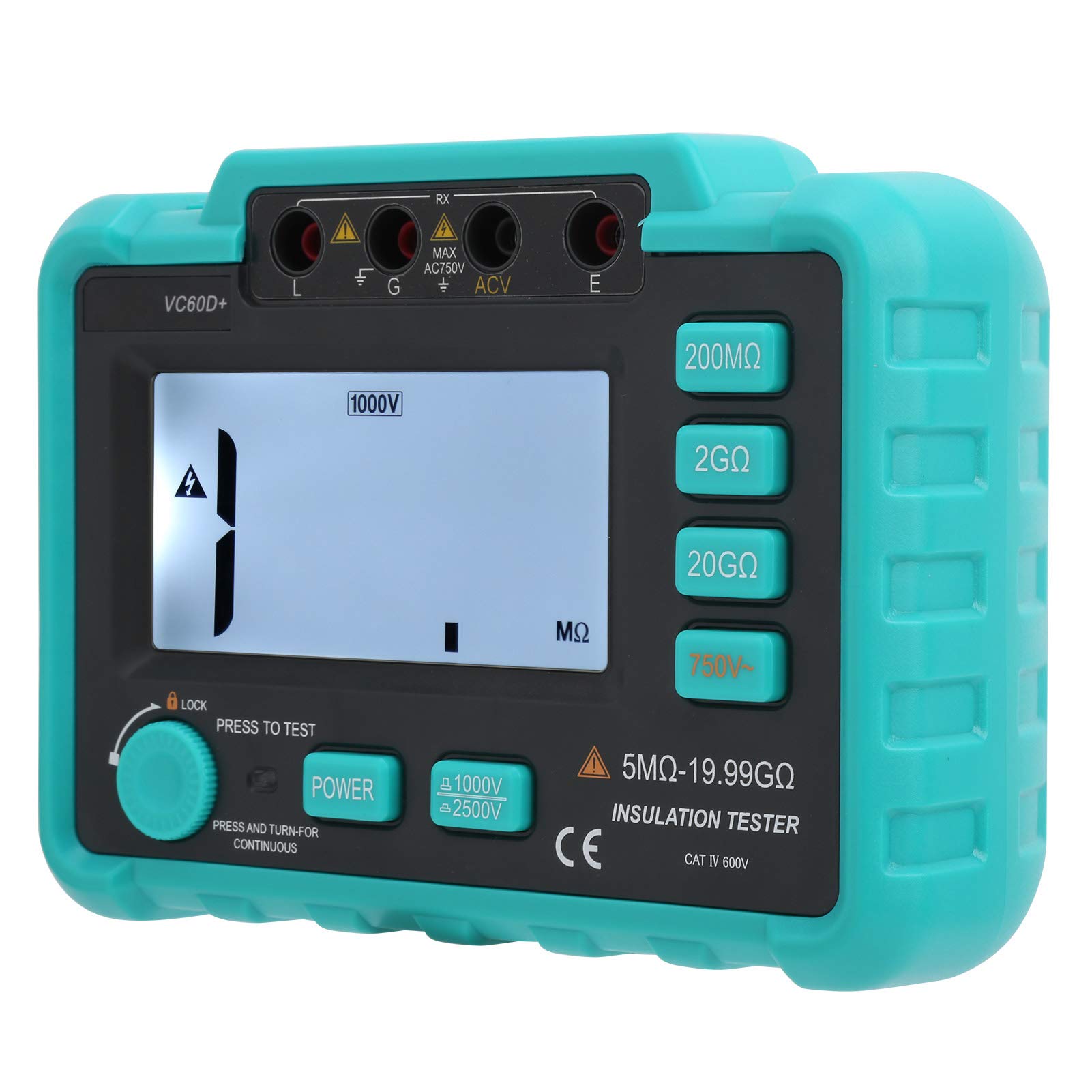 Probador de Aislamiento Digital Megóhmetro ABS 1000 V 2500 V Pantalla Retroiluminada de Alta Precisión de Amplio Rango para Electricistas que Prueban Motores Cables e Instalaciones Eléctricas