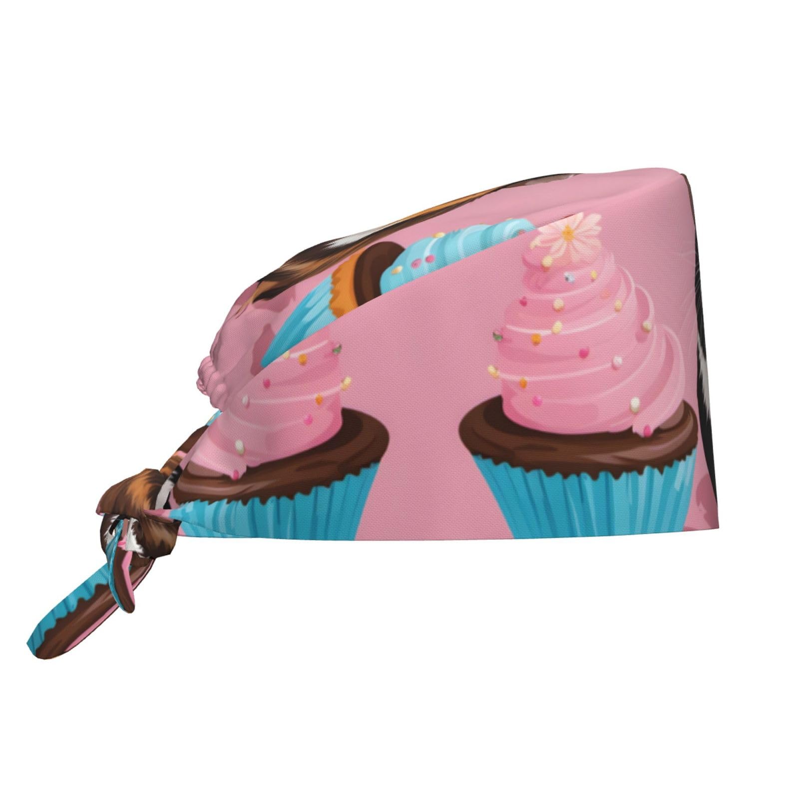 YYHWHJDE Bouffant Scrub Caps Guinea Pigs and Cupcakes Prints - Adjustable Surgical Caps for Men and Women Black