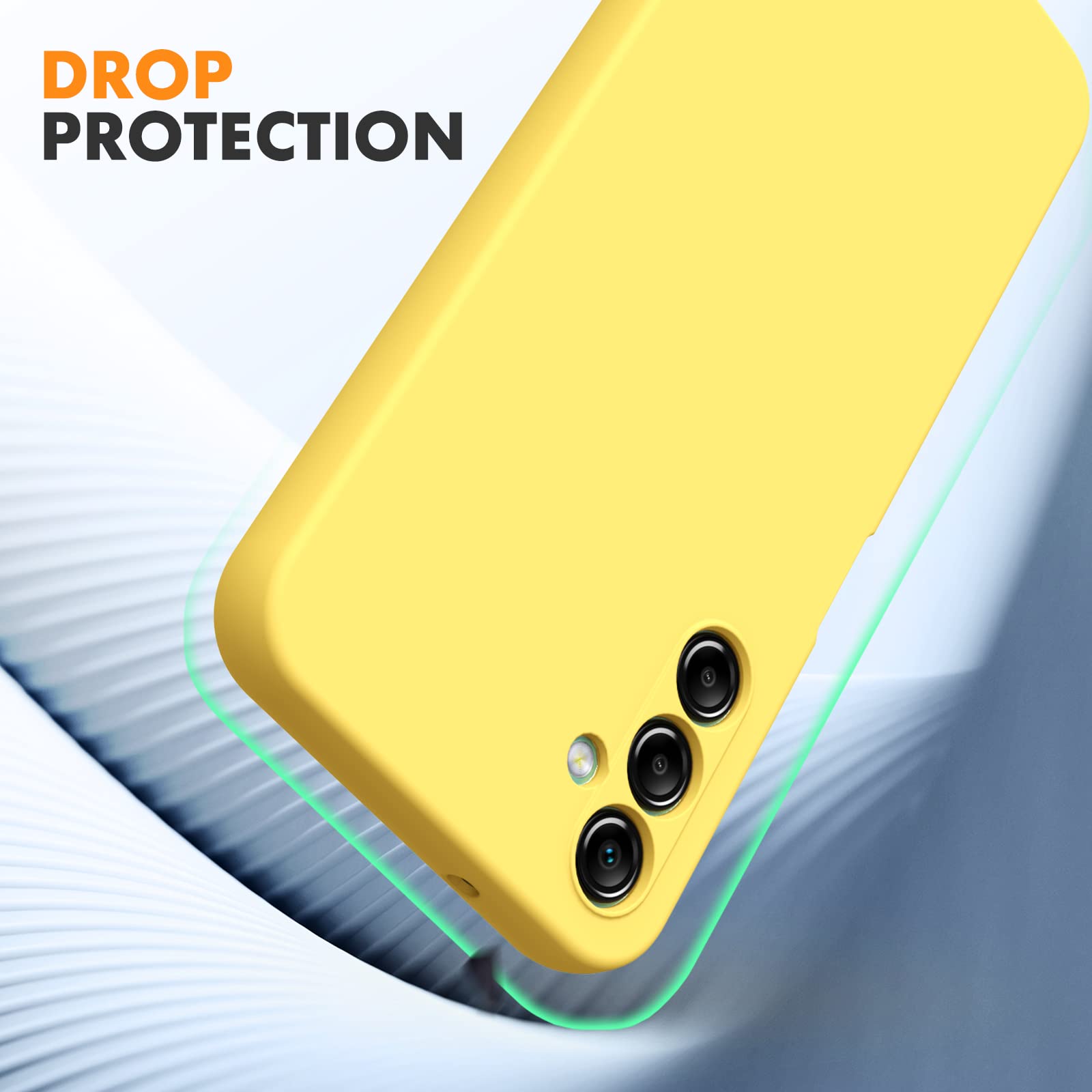 Vansdon Cover Compatibile con Samsung Galaxy A14 4G/5G, 2 Pellicola Protettiva in Vetro Temperato, Gomma Gel di Silicone Liquida Antiurto Custodia - Giallo
