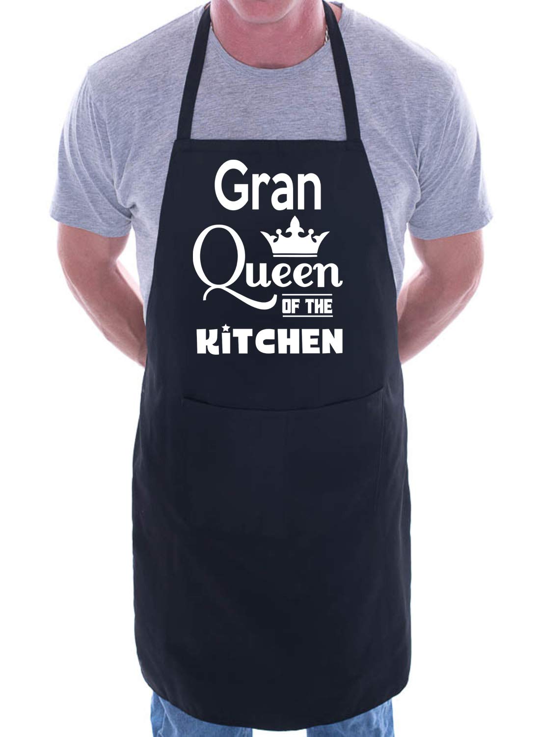 Print4U Gran Is Queen Of The Kitchen Chef Apron Cooking Novelty Baking Gag Gift Present Ladies Black