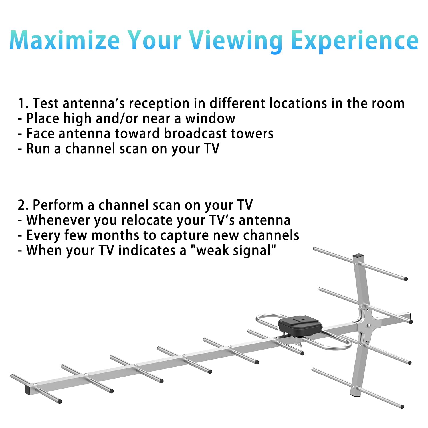 Antenne TV numérique HD d'extérieur Yagi avec réception longue portée, grenier ou toit Antenne TV numérique OTA avec UHF/VHF, prend en charge 4K, 1080p tous les téléviseurs intelligents/anciens et