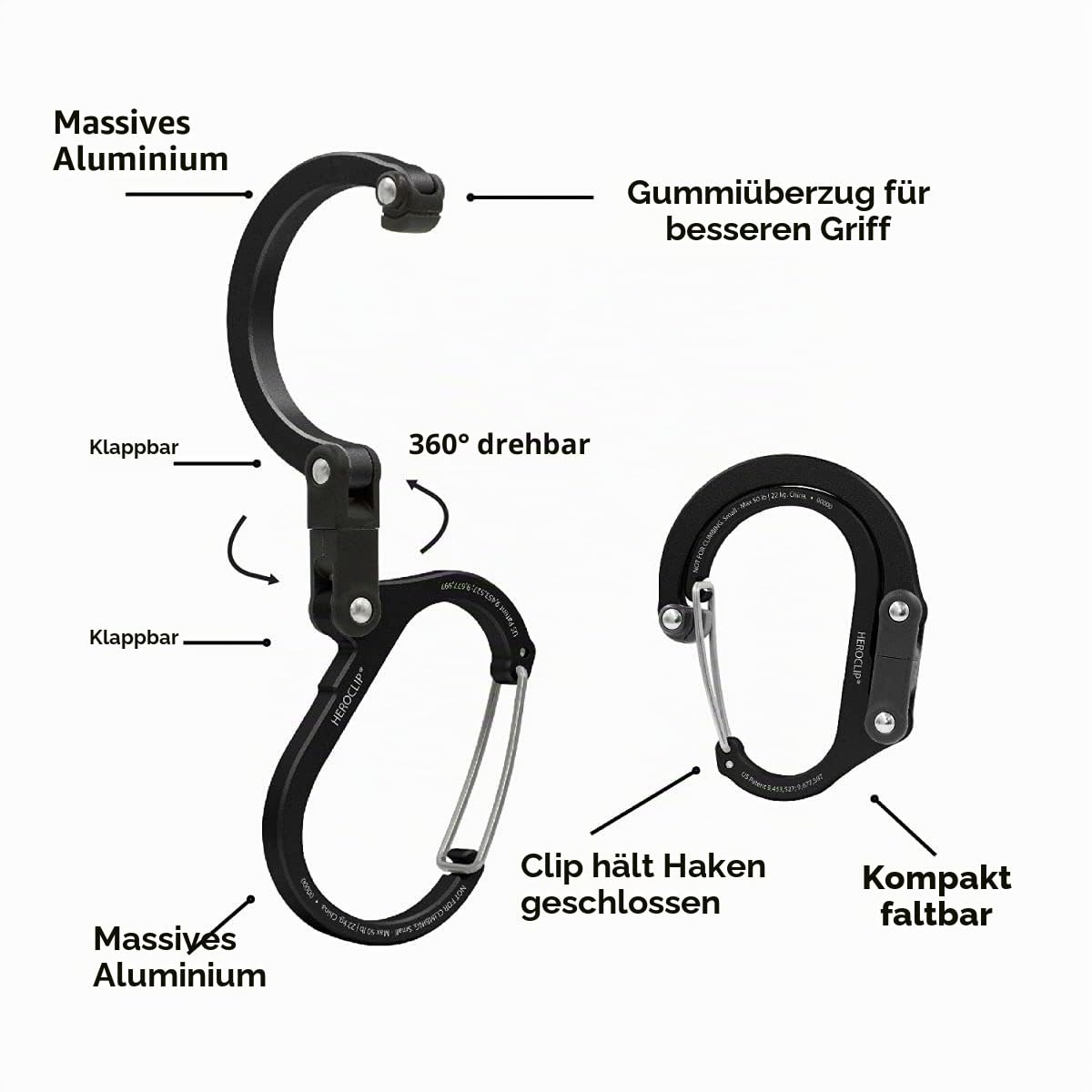 Gear AID HEROCLIP 360° Swivel Carabiner Gear Clip and Hook (Medium) for Camping, Backpack, Suitcases and Garage Organization