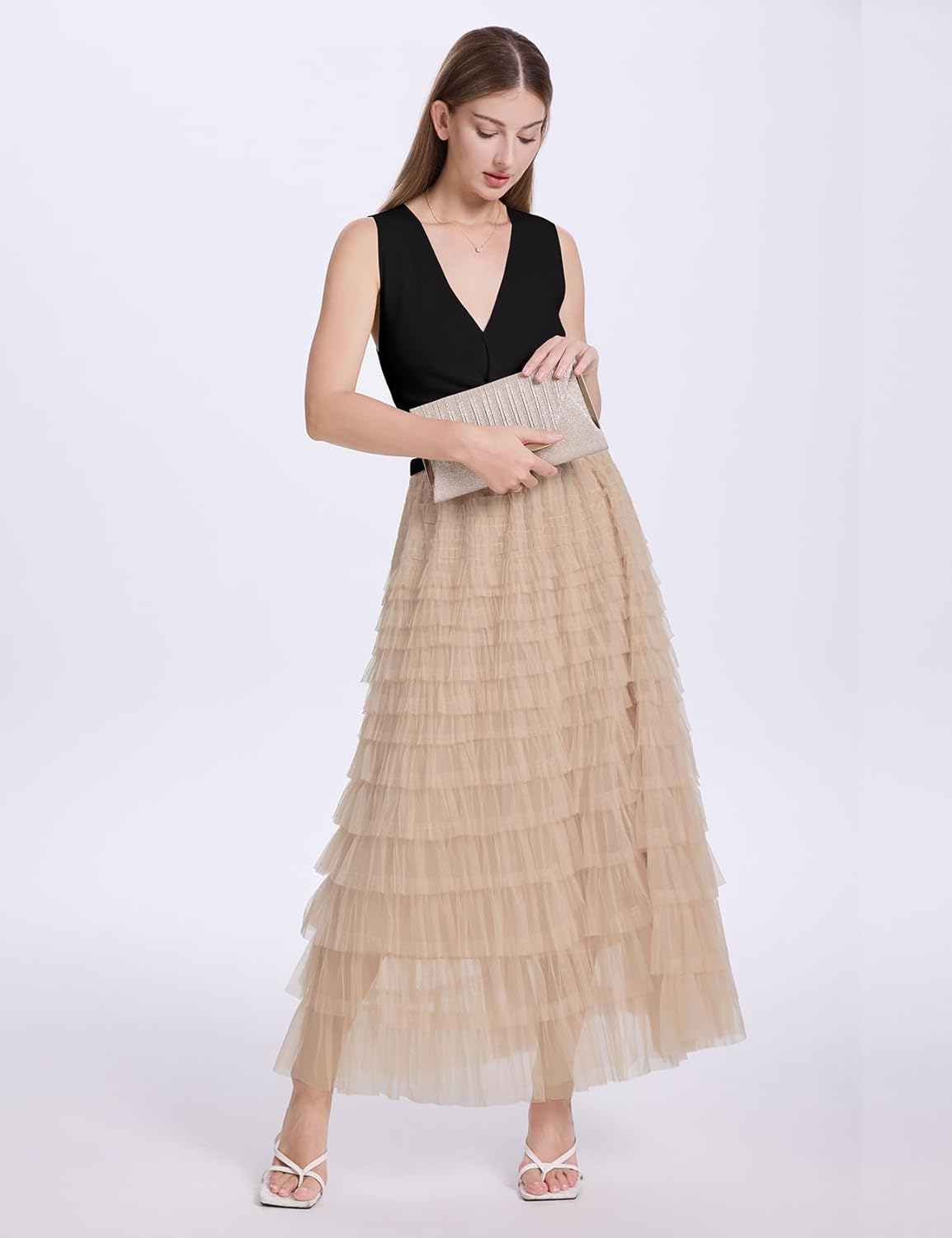 PEHMEA Tulle Maxi Skirts for Women, High Waist A-Line Flowy Elegant Party Wedding Guest Casual Skirt - Image 2