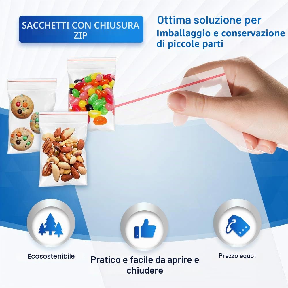 VIOKS Sacchetti con cerniera, 100 pezzi, 400 x 500 mm, 40 x 50 cm, 80 micron con chiusura a pressione, richiudibile, sacchetto di plastica impermeabile, con chiusura a pressione