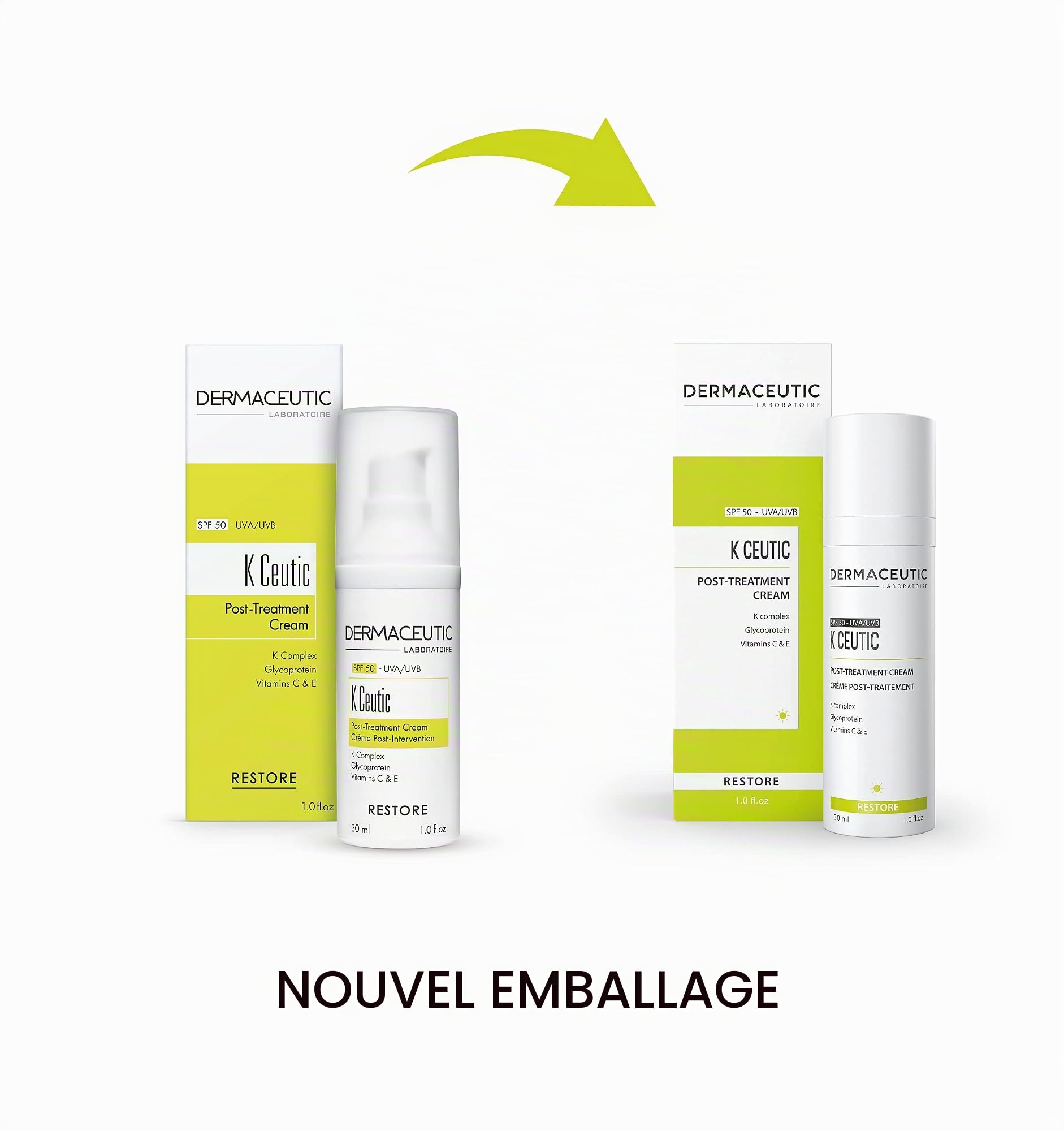 K Ceutic de Dermaceutic – Crème réparatrice post-intervention – Crème protectrice hydratante, réparatrice après des interventions esthétiques – Protection solaire SPF 50 contre rayons UVA/UVB –30ML