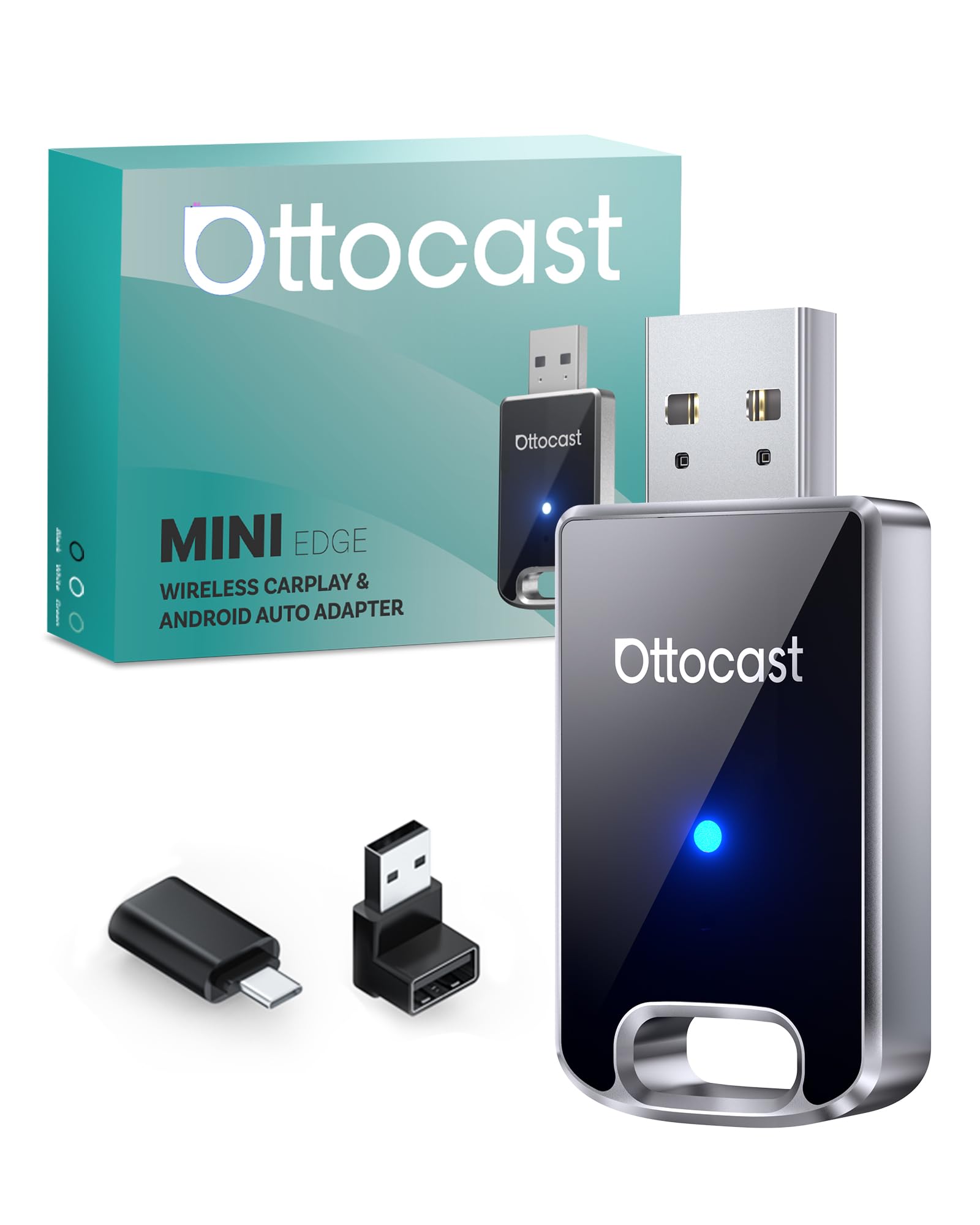 OTTOCAST Mini 2 Dongle 2-in-1 Wireless Carplay Adapter, Android Auto Car Adapter, Wireless Dongle Converts Wired to Wireless, One-Button Disconnect, GPS Pass-Through Support USB A/C No delay