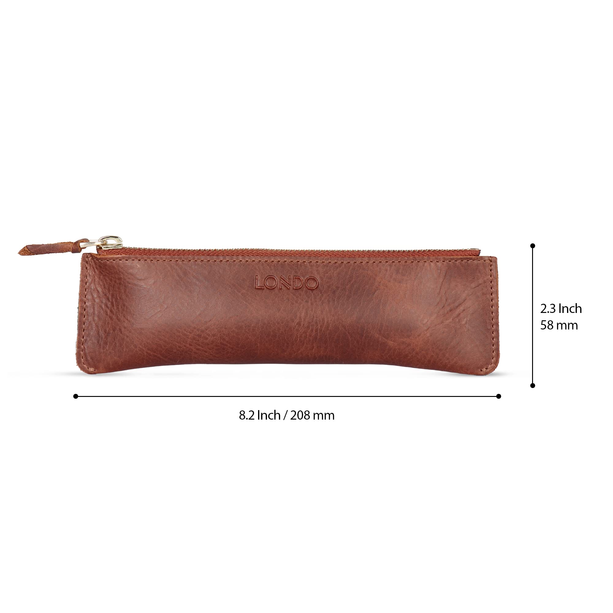 LONDO Zippered Genuine Leather Pen and Pencil Case Cosmetic Pouch (Brown v2), Brown1 - Image 3