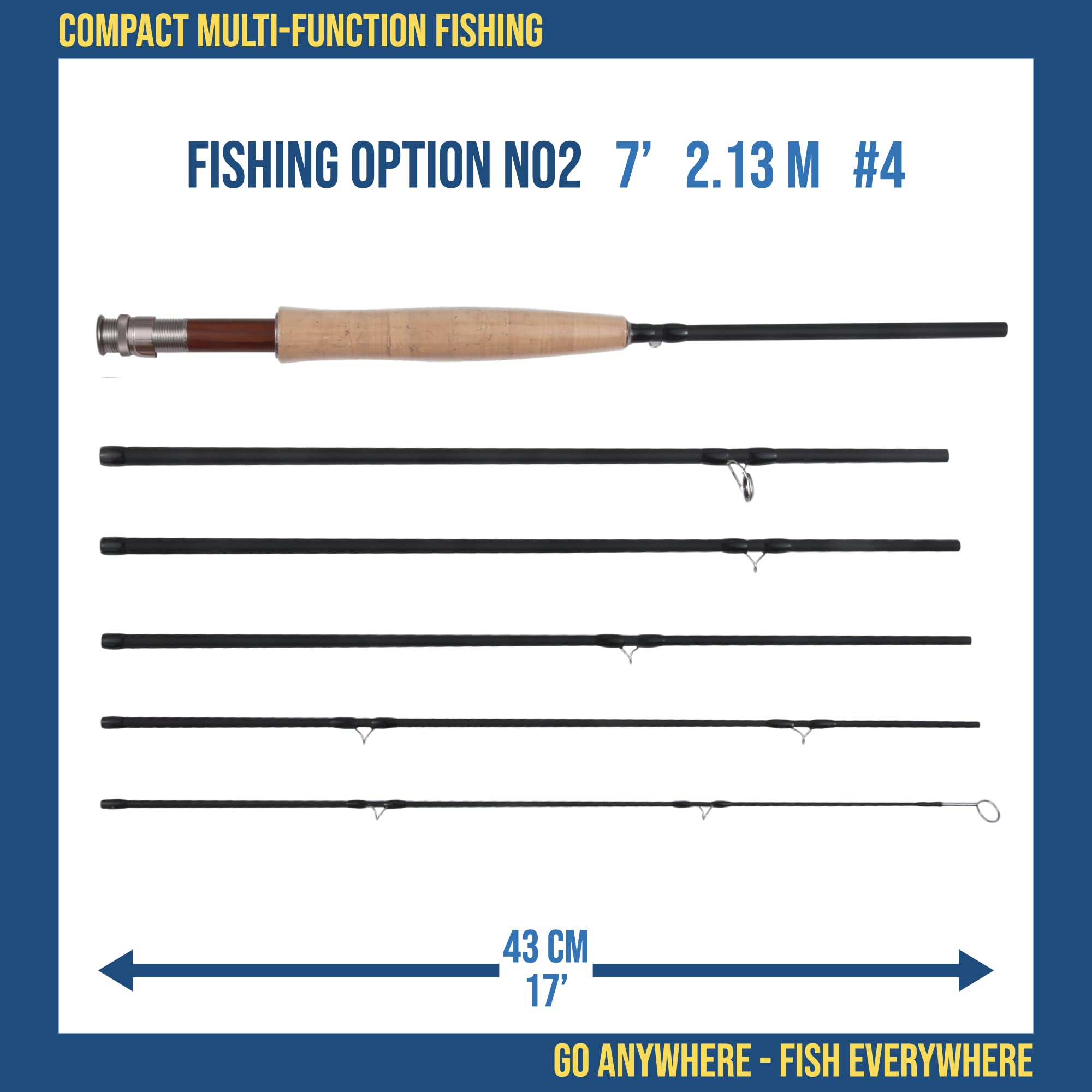 Rigged and Ready 2-in-1 Fliegenfischrute 2 Ruten 273 cm #6 213 cm und #4 Angelrutenoptionen 2 Griffkombinationen Toray Carbon-8 Abschnitte Rohr 45 cm