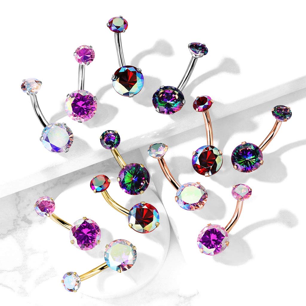 Bauch-nabelpiercing 2 Regenbogen-Effekt Zirkonia Rund 8mm Nabel-Piercing Chirurgenstahl Bananabell viele Farben Stab 1,6/10mm