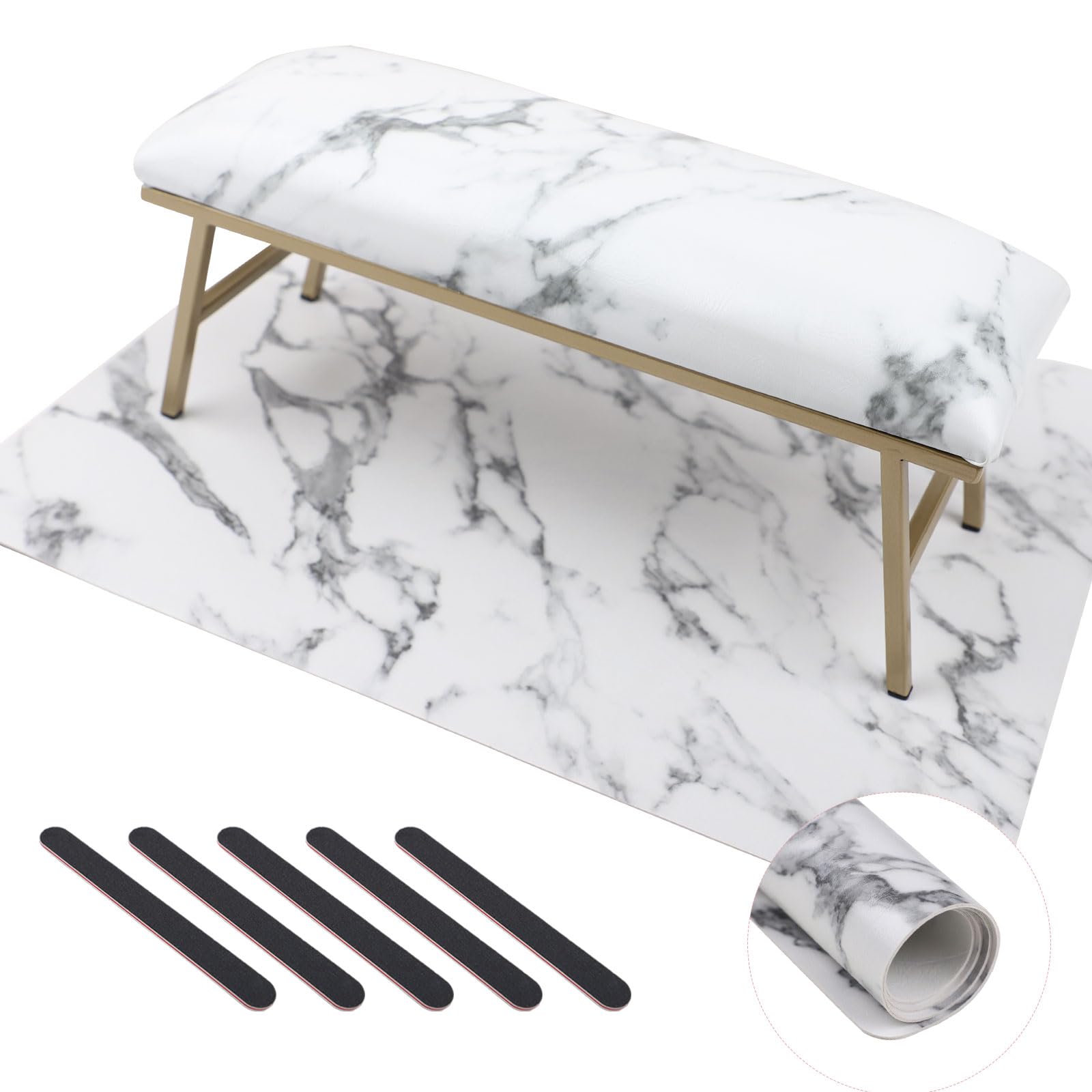 Arm Rest for Nails Tech with Nail Table Mat,Microfiber Leather Nail Hand Rest, No Installation Required Manicure Hand Rest Stand Nail Art Accessories Tool for Nails Tech(Marble)