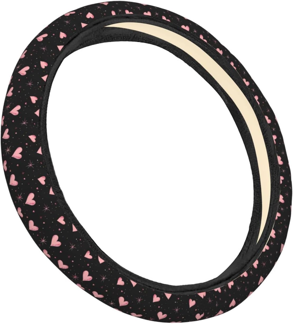 Pink Heart Patterns Car Steering Wheel Cover Auto Steering Wheel Protector Anti-Slip Elasticity and Breathable Car Accessories Universal 15 Inch for Cars SUV Sedan Vans Trucks